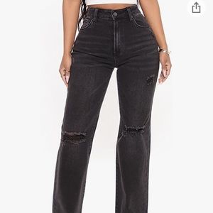 High Waisted Boyfriend Wide Leg Black Jeans